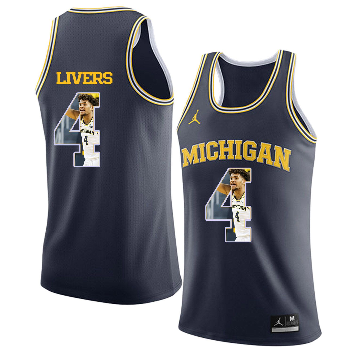Men Jordan University of Michigan Basketball Navy #4 Livers Fashion Edition Customized NCAA Jerseys->customized ncaa jersey->Custom Jersey